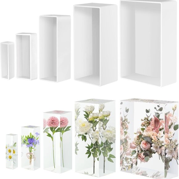 Large Resin Molds, Rectangle Silicone Molds for Epoxy Resin, 5 PCS Cuboid Resin - Picture 1 of 7